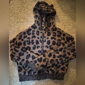 SKIMS Women's Zip-Up Leopard Fuzzy Hoodie